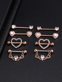 img 3 attached to Stylish and Chic: Tatuo 4 Pairs Stainless Steel CZ Heart Nipple Rings and Tongue Piercing Jewelry for Women and Girls