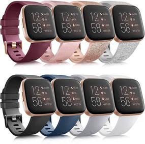 img 4 attached to 🌈 8 Pack Sport Bands for Fitbit Versa 2/Versa/Versa Lite/Versa SE - Soft Silicone Replacement Wristbands for Women and Men (8 Pack D, Small)