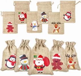 img 4 attached to 36Pcs Christmas Jute Burlap Gift Bags with Drawstring, Small Craft Canvas 🎁 Goodie Bags for Xmas Party Wedding Supplies - DERAYEE 10 * 15 CM