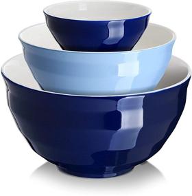 img 4 attached to 🍲 DOWAN Mixing Bowls: Versatile Ceramic Nesting Bowls for Kitchen, Large Salad Serving Set, Microwave Safe - Blue