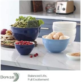 img 2 attached to 🍲 DOWAN Mixing Bowls: Versatile Ceramic Nesting Bowls for Kitchen, Large Salad Serving Set, Microwave Safe - Blue