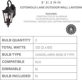 img 1 attached to Feiss Cotswold Lane Outdoor Patio Lighting Wall Lantern, Black, 2-Light (9 Inches Wide x 21 Inches High) 120 Watts