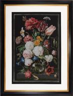 thea gouverneur counted cross stitch kit 785.05 - still life with flowers 🧵 in a glass vase - pre-sorted dmc threads - aida black - diy embroidery kit logo