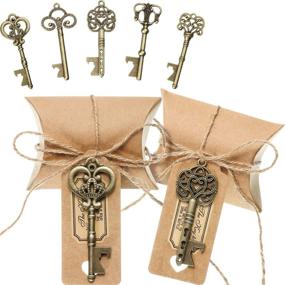 img 4 attached to 🗝️ Vintage Key Bottle Openers Wedding Favors: 100 Sets with Pillow Shape Candy Gift Box, Tags, and Hemp Rope in Antique Bronze