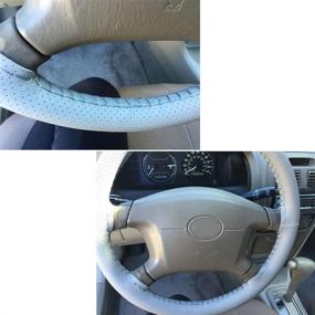 img 2 attached to Universal Gray Leather Car Steering Wheel Wrap Cover DIY Sewing Breathable and Anti-Slip - 15-Inch