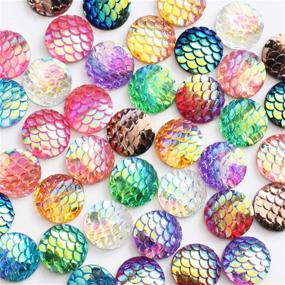 img 4 attached to 🧜 Vivian 208pcs 13-color Flat Back Resin Cabochons Druzy Iridescent Mermaid Scale Cabochons Flat Round Sparkly Glitter for Bezel Tray Pendant Charms, 12mm