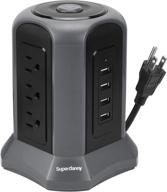 💡 superdanny surge protector power strip tower: 10ft extension cord, 4 usb ports, 9 outlets - ultimate desktop charging station for pc, laptop, phone, office - adjustable voltage, fire proof - 110-240v logo