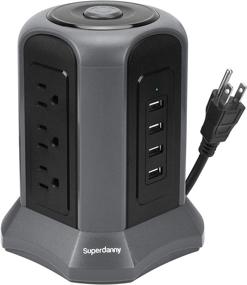 img 4 attached to 💡 Superdanny Surge Protector Power Strip Tower: 10ft Extension Cord, 4 USB Ports, 9 Outlets - Ultimate Desktop Charging Station for PC, Laptop, Phone, Office - Adjustable Voltage, Fire Proof - 110-240V