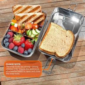 img 2 attached to 🍱 Stainless Steel Bento Box with Snack Pod - 3-in-1 Lunch Container Holds 6 Cups of Food, Crack-Resistant & Eco-Friendly, Ideal for Kids & Adults, Secure Locks