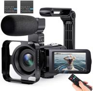 🎥 enhanced video camera camcorder with microphone for youtube vlogging 2.7k resolution, ir night vision, 16x digital zoom, 3-inch ips touch screen, video recorder with handheld stabilizer, remote control (sd card not included) logo