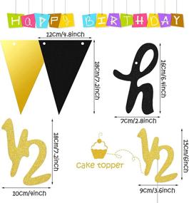 img 1 attached to 🎉 Sparkon Glitter 6-Month Happy Birthday Banner Set with Half Year Celebration Banner, Glitter 1/2 Year Cake Topper, Triangle Flag Banner, Half Birthday Crown Hat, and Bow Tie in Black and Gold