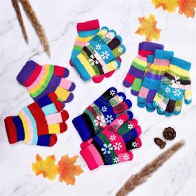 img 1 attached to 🧤 Cozy 12 Pairs Unisex Kids Full Finger Knitted Gloves – Winter Warm Mittens for Boys and Girls, Perfect for Christmas Gifting!