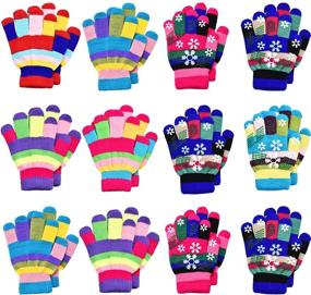img 4 attached to 🧤 Cozy 12 Pairs Unisex Kids Full Finger Knitted Gloves – Winter Warm Mittens for Boys and Girls, Perfect for Christmas Gifting!