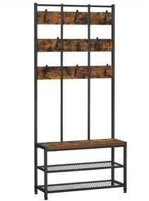 img 4 attached to VASAGLE Hall Tree: Shoe Storage and Coat Hooks Organizer, 👟 Rustic Brown and Black, 33.1 x 11.8 x 72.4 Inch UHSR087B01
