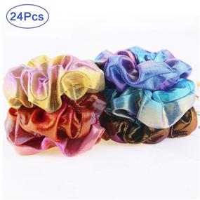 img 1 attached to Set of 24 Vibrant Metallic Hair Scrunchies in Rainbow Colors- Perfect Hair Ties for Girls