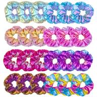 set of 24 vibrant metallic hair scrunchies in rainbow colors- perfect hair ties for girls logo