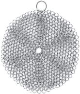 🍳 synra 7-inch diameter round cast iron scrubber - premium 316 stainless steel, lightweight and flexible chainmail scrubber for scratch-free residue-free cookware cleaning logo