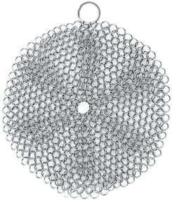 img 4 attached to 🍳 Synra 7-Inch Diameter Round Cast Iron Scrubber - Premium 316 Stainless Steel, Lightweight and Flexible Chainmail Scrubber for Scratch-Free Residue-Free Cookware Cleaning