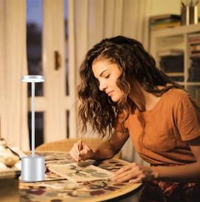 img 3 attached to 💡 High-performance LED Cordless Table Lamp with USB Rechargeable 6000mAh Battery for Energy Saving and 2 Level Brightness: A Modern Night Light for Hotel, Restaurant, Bedroom, and Study (Silver)