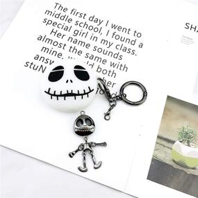 img 2 attached to 🎧 Чехол для наушников MOLOVA Airpods 1&2 - Мягкий силиконовый чехол с 3D милым забавным карикатурным персонажем Кавай с брелком для детей, подростков. Дизайн светящегося черепа.