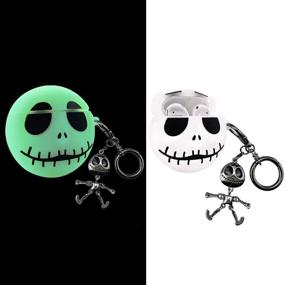 img 4 attached to 🎧 Чехол для наушников MOLOVA Airpods 1&2 - Мягкий силиконовый чехол с 3D милым забавным карикатурным персонажем Кавай с брелком для детей, подростков. Дизайн светящегося черепа.