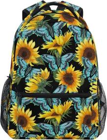 img 4 attached to Sunflower Floral Laptop Backpack - Blue Butterfly With Yellow Flowers Waterproof College Students Bookbags Casual School Bags Travel Computer Notebooks Daypack For Men Women Teens