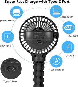 img 1 attached to Stay Cool Anywhere: Upgraded Portable Stroller Fan with LED Light, Aromatherapy, and Flexible Tripod Design - USB Rechargeable, Versatile, 3-Speeds (Black)