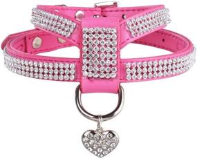 img 4 attached to 🐾 EXPAWLORER Sparkly Rhinestone Dog Harness: Genuine Leather, Soft Padded Vest for Puppy & Cat - Pink (Size S)