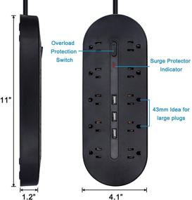 img 3 attached to 💡 Yeatel 2 Prong Power Strip: 10 AC Outlets Surge Protector with USB - Black