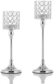 img 4 attached to 💎 Sparkling Silver Crystal Candle Holders for Elegant Home Decor & Celebration Centerpieces - Set of 2, 12 and 14 Inches Tall