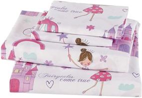 img 1 attached to 🏰 Enchanting Fairy Tale Castle Design Bedding Set in Multicolor Pink Lavender Lilac Blue for Queen Size - Perfect for Girls/Kids!