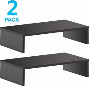 img 1 attached to 🖥️ FITUEYES 2 Pack Monitor Stand - Wood Desktop Riser for Laptop TV Computer Screen, Black – Organize Your Desk and Improve Office Setup with DT104202WB