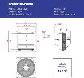 img 1 attached to iLiving ILG8SF10VC - 10-inch Wall Mounted Smart Remote Shutter Exhaust Fan with Thermostat, Humidistat, and Variable Speed - Ideal Vent Fan for Attic, Shed, or Garage Ventilation, 820 CFM, 1200 SQF Coverage Area