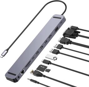 img 4 attached to 🔌 TECHDOTY USB C Hub 11-in-1 Docking Station with Thunderbolt 3, 100W PD Charging, 4K HDMI, VGA, RJ45 Ethernet, USB 3.0, SD/TF Cards Reader, Audio Jack - Compatible with Windows and Mac, Type C Laptops