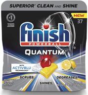 quantum dishwasher detergent with activblu technology - ultra degreaser and lemon scent - powerball - ultimate clean and shine - 37 count dishwashing tablets logo