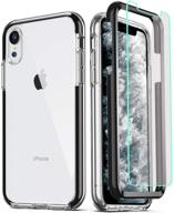 coolqo iphone xr case with 2 tempered glass screen protectors - clear 360 full body 📱 coverage, hard pc and soft silicone tpu, 3in1 heavy duty shockproof defender phone protective cover in black logo