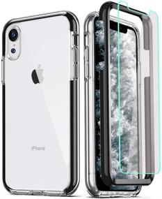 img 4 attached to COOLQO iPhone XR Case with 2 Tempered Glass Screen Protectors - Clear 360 Full Body 📱 Coverage, Hard PC and Soft Silicone TPU, 3in1 Heavy Duty Shockproof Defender Phone Protective Cover in Black