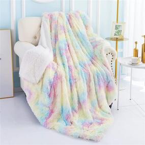 img 4 attached to 🌈 Noahas Soft Fuzzy Rainbow Blanket for Girls Kids - Plush Fluffy Throw Blankets with Sherpa Reversible Cute Faux Fur - Rainbow Throw Girls Room Decor - Colorful Lightweight Blanket for Couch Sofa Bed