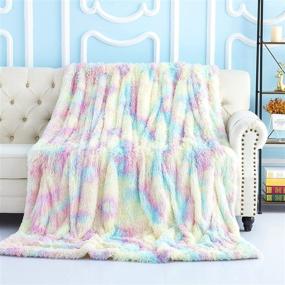 img 3 attached to 🌈 Noahas Soft Fuzzy Rainbow Blanket for Girls Kids - Plush Fluffy Throw Blankets with Sherpa Reversible Cute Faux Fur - Rainbow Throw Girls Room Decor - Colorful Lightweight Blanket for Couch Sofa Bed