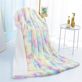 img 1 attached to 🌈 Noahas Soft Fuzzy Rainbow Blanket for Girls Kids - Plush Fluffy Throw Blankets with Sherpa Reversible Cute Faux Fur - Rainbow Throw Girls Room Decor - Colorful Lightweight Blanket for Couch Sofa Bed