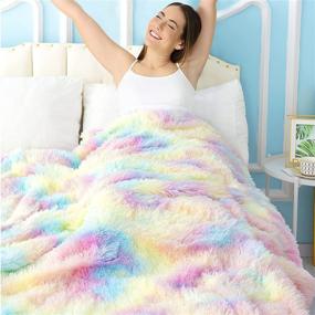 img 2 attached to 🌈 Noahas Soft Fuzzy Rainbow Blanket for Girls Kids - Plush Fluffy Throw Blankets with Sherpa Reversible Cute Faux Fur - Rainbow Throw Girls Room Decor - Colorful Lightweight Blanket for Couch Sofa Bed