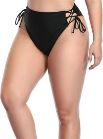 img 1 attached to 👙 Zohamung Women's High Waisted Strappy Tie Side Ruched Bikini Bottoms: Retro Style, High Cut Legs, Lace Up Cheeky Swim Briefs