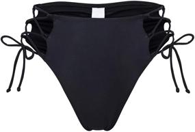 img 4 attached to 👙 Zohamung Women's High Waisted Strappy Tie Side Ruched Bikini Bottoms: Retro Style, High Cut Legs, Lace Up Cheeky Swim Briefs