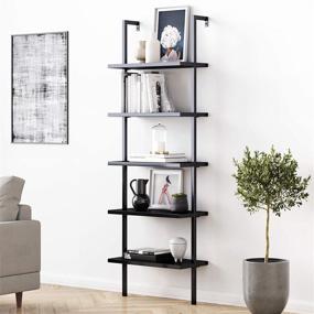 img 4 attached to Nathan James Theo: Sleek 5-Shelf Black Modern Bookcase with Industrial Metal Frame