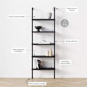 img 2 attached to Nathan James Theo: Sleek 5-Shelf Black Modern Bookcase with Industrial Metal Frame