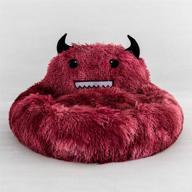 🐾 self-warming donut calming pet bed – plush cat nest, faux fur cuddler, machine washable sleeping round soft sofa bed for cats and small to medium dogs (20"x20"x5", wine red) logo