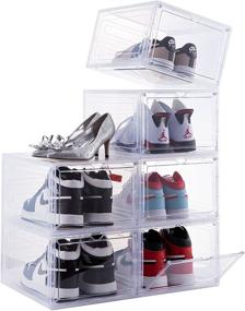 img 4 attached to 👟 Attelite Drop Front Shoe Box Set - Stackable Plastic Shoe Storage with Clear Door, Display Sneakers – Pack of 6, Fits US Size 12 (13.4”x 10.6”x 7.4”)