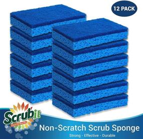 img 2 attached to 🧽 SCRUBIT Kitchen Scrub Sponges (12 Pack, Blue) - Non-Scratch Dishwashing Sponge for Cleaning Dishes, Pots and Pans