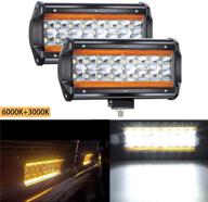 yuguang светильники-маяки янтарного цвета led light bar, 7 дюймов 6000к + 3000к светодиодные подсветки с функцией drl и angel eye, 240w 24000lm световой луч пятней и заливных комбинаций quad row off road light bar для грузовика atv utv suv boat, 2 шт. логотип