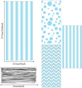 img 3 attached to 🎁 Blue 105-Piece Baby Shower Cellophane Treat Bags with Polka Dot Stripes Chevron Patterns + 100 Silver Twist Ties - Perfect for Christmas, New Year, and Birthday Party Decorations!